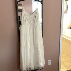 Beaded tulle mid length wedding dress